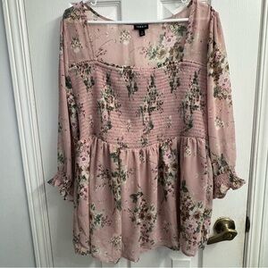 Torrid Pink Floral Smocked Women's Blouse - Long Sleeve - 1 - NWOT